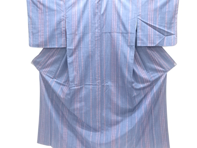 縞織り出し手織り紬着物